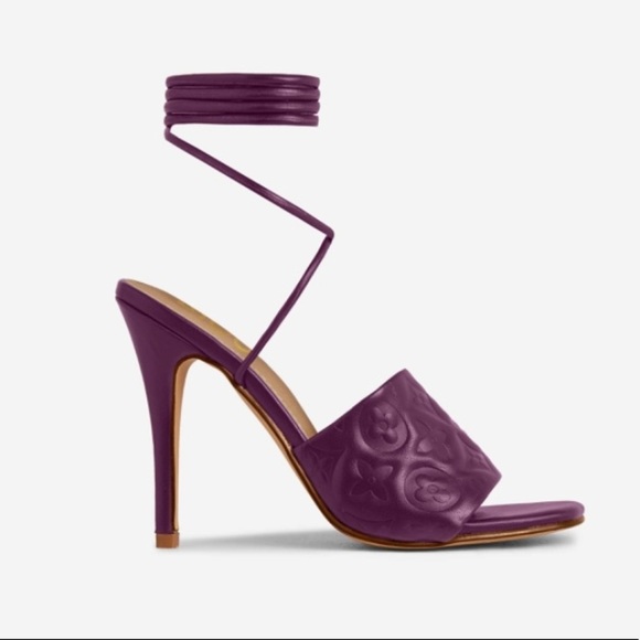 EGO dark purple high heel ankle strap strappy mule sandals - Picture 2 of 5